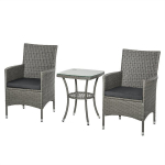 Polyrattan sodo baldų rinkinys, lauko poilsio baldai balkonui 2 asmenims, 3 dalių sėdimoji grupė, 2 kėdės, stalas, sėdimoji pagalvėlė, sodo poilsio zona sodui, terasai, balkonui, pilkos spalvos