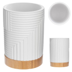 Vonios puodelis dantų &scaron;epetėliams Indelis Baltas Organizatorius su apvaliu bambuku