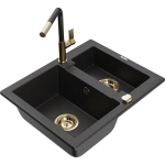 Granitinė plautuvė Mexen Carlo su mai&scaron;ytuvu Flora 6518-73-670401-57-G, juoda/sidabrinė metallic