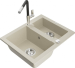 Pusantrinė granitinė plautuvė Mexen Carlos su virtuvės mai&scaron;ytuvu Flora, Smėlio spalvos - 6518-69-670401-07
