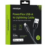 INNOSTYLE POWERFLEX USB LIGHTNING MFI GREITOJO ĮKROVIMO KABELIS IPHONE KEVLARUI 2 M JUODAS