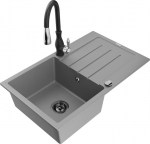Granitinė virtuvinė plautuvė Mexen Bruno su mai&scaron;ytuvu ir sifonu, Grey/Black