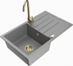 Granitinė virtuvinė plautuvė Mexen Bruno su mai&scaron;ytuvu ir sifonu, Grey/Gold