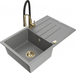 Granitinė virtuvinė plautuvė Mexen Bruno su mai&scaron;ytuvu ir sifonu, Grey/Black/Gold