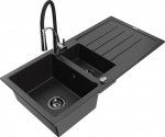 Granitinė virtuvinė plautuvė Mexen Andres su mai&scaron;ytuvu ir sifonu, Metallic black/silver/black/chrome