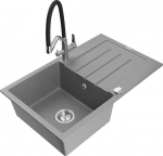 Granitinė virtuvinė plautuvė Mexen Bruno su mai&scaron;ytuvu ir sifonu, Grey/Black/Chrome