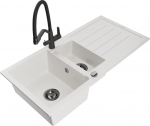 Granitinė virtuvinė plautuvė Mexen Andres su mai&scaron;ytuvu ir sifonu, White/Black