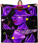 HOLAVIDA Flanelinė antklodė su ra&scaron;tu, juoda ir violetinė, 127x152cm