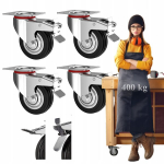 4x sukamieji ratukai su stabdžiais Sukamieji ratukai 125 mm 400 kg guminiai ratai Vežimėlio komplektas