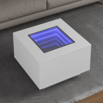 Kavos staliukas su led, baltas, 60x60x40cm, apdirbta mediena