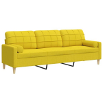 Trivietė sofa su pagalvėlėmis, &scaron;viesiai geltona, 210cm, audinys