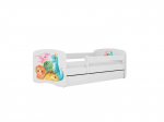 Vaiki&scaron;ka lova be čiužinio, su stalčiumi Kocot Kids BabyDreams White tiny dinos, 140x70 cm, balta