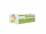 Vaiki&scaron;ka lova su čiužiniu ir stalčiumi Kocot Kids BabyDreams Green mermaid, 160x80 cm, žalia