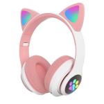 Belaidės &bdquo;Bluetooth&ldquo; ausinės-Cat Ear LED žaidimų ausinės, rožinės spalvos