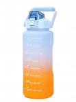 Vandens butelis su &scaron;iaudeliu, 2000 ml, mėlynas-oranžinis, su rankena ir motyvacinėmis žymėmis