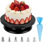 Xcrprt Besisukanti tortinė lėk&scaron;tė 27 cm, torto stovas, besisukanti tortinė lėk&scaron;tė, aliuminio lydinio torto stovas, konditerinis mai&scaron;elis su antgaliais tortams, tortinės lėk&scaron;tės, virtuvė, juoda