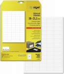 Sigel La101 universalios etiketės, baltos, 38x21.2 mm, 25 lapai