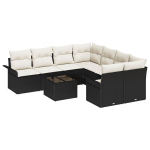 9 dalių sodo sofa komplektas su pagalvėmis Juodas Poli Ratanas