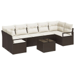 8 dalių sodo sofa rinkinys su pagalvėlėmis rudas poli ratanas,2 vietų sodo sofa su pagalvėlėmis rudas poli ratanas