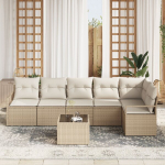 7 dalių sodo sofos rinkinys su pagalvėlėmis Ruda Poli Rattan,2-vietė sodo sofa su pagalvėlėmis Kreminė Poli Rattan