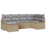 6 dalių sodo sofa komplektas su pagalvėmis smėlio poli ratano,2-vietė sodo sofa su pagalvėmis smėlio poli ratano
