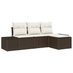 4 Dalių Sodo Sofa Komplektas su Pagalvėmis Ruda Poli Ratanas