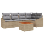 6 dalių Sodo Sofa Rinkinys su Pagalvėmis Smėlio Poli Ratano Akacijos