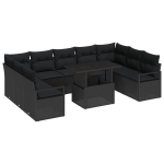 10 dalių sodo sofa rinkinys su pagalvėlėmis Juoda Poli ratanas,2-vietė sodo sofa su pagalvėlėmis Juoda Poli ratanas