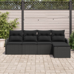5 dalių sodo sofa su pagalvėmis juoda poli ratanas,2 vietų sodo sofa su saugykla ir pagalvėmis juoda poli ratanas