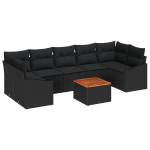 8 dalių sodo sofa su pagalvėlėmis Juoda Poli Ratanas Akacija