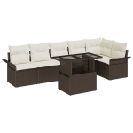 7 dalių sodo sofa rinkinys su pagalvėlėmis, ruda poli ratano,2-vietė sodo sofa su saugojimu ir pagalvėlėmis, ruda poli ratano