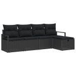 5 dalių sodo sofa su pagalvėmis Juoda Poliratanas,2 sėdimų vietų sodo sofa su pagalvėmis Juoda Poliratanas