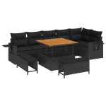 9 dalių sodo sofa rinkinys su pagalvėlėmis Juoda Poli Ratanas Akacija,3 dalių sodo valgomojo rinkinys su pagalvėlėmis Juoda Poli Ratanas Akacija
