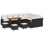 13 dalių Sodo Sofa Komplektas su Pagalvėmis Juoda Poliratanas Akacijos,4 dalių Sodo Valgomojo Komplektas su Pagalvėmis Juoda Poliratanas Akacijos,2-vietė Sodo Sofa su Pagalvėmis Juoda Poliratanas