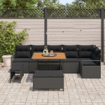 9 dalių sodo sofos rinkinys su pagalvėmis Juodas poly ratanas akacija,2 vietų sodo sofa su saugykla ir pagalvėmis Juodas poly ratanas,3 dalių sodo valgomojo rinkinys su pagalvėmis Juodas poly ratanas akacija