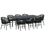 10 dalių sodo valgomojo komplektas su pagalvėlėmis Juodas Poli Ratanas,I&scaron;manusis sodo stalas Antracito (140-210)x90x73 cm Plienas