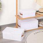 Yheenlf 3 dėžučių rinkinys, dėžutės su nuimamu dangteliu, spintos organizeris knygoms, drabužiams, neaustinė medžiaga, plaunamas, baltas, 33 x 23 x 14 cm