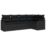 5 dalių sodo sofa komplektas su pagalvėmis juoda poli ratanas,2-vietė sodo sofa su pagalvėmis juoda poli ratanas