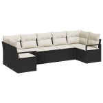 7 Dalių Sodo Sofa Rinkinys su Pagalvėlėmis Juoda Poli Ratanas,2-vietė Sodo Sofa su Laikymu ir Pagalvėlėmis Juoda Poli Ratanas