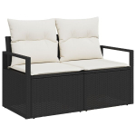 10 dalių sodo sofa komplektas su pagalvėmis juodo poli ratanas,2-sėdimųjų sodo sofa su laikymo vieta ir pagalvėmis juodo poli ratanas