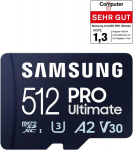 Samsung Pro Ultimate Microsd kortelė + Sd adapteris, 512 Gb, skirta i&scaron;maniesiems telefonams, dronams ir veiksmo kameroms, Uhs-i U3, 200 Mb/s skaitymas, 130 Mb/s ra&scaron;ymas, Mb-my512sa/ww