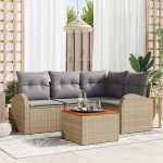 5 dalių sodo sofa komplektas su pagalvėlėmis Beige poli ratanas ir akacija