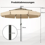 Costway 300 cm skėtis su LED ap&scaron;vietimu, 35&deg; pakreipiamas sodo skėtis, smėlio spalvos