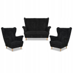Bonito wingback sofos komplektas, Family Meble foteliai, juodas velvetas