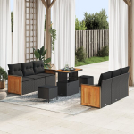 9 dalių sodo sofa komplektas su pagalvėmis juodas poli ratanas akacija