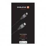 &bdquo;Evelatus&ldquo; USB C į &bdquo;Lightning&ldquo; laidas 1,2 m, 60 W (MFI09), aliuminio korpusas, pynimas, juodas
