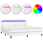 vidaXL Lova su spyruoklėmis/čiužiniu/LED, balta 200x200cm dirbtinė oda