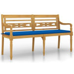 vidaXL Batavia suoliukas su tamsiai mėlyna pagalvėle, 150cm, tikmedis
