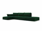 Kairinė kampinė velvet sofa Vanda, 5 sėdimos vietos, žalio butelio sp.