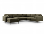 Panoraminė de&scaron;inioji kampinė velvet sofa Venus, 6 sėdimos vietos, žalia